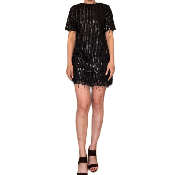 Zara fringe mini dress, black, fringe, sequin, size S - Picture 2 of 7
